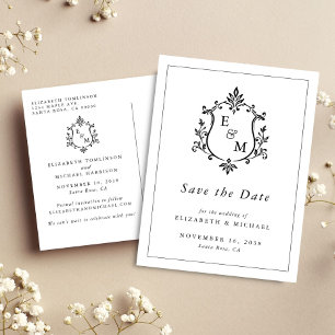 Cartão Postal De Anúncio Elegante Crista de Monograma de Casamento Salve a