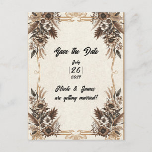 Cartão Postal De Anúncio Elegante data de casamento boêmio floral vintage