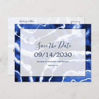 Cartão Postal De Anúncio Elegante Data de Casamento Marmore Naval com Tie D