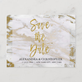 Cartão Postal De Anúncio Elegante Dourado e Marble Salve o Cartão de Data