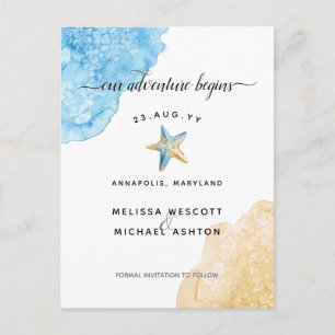 Cartão Postal De Anúncio Elegante Estrela-do-Mar Aquarela Litoral Salve a D