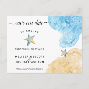 Cartão Postal De Anúncio Elegante Estrela-do-Mar Aquarela Salve Nossa Data