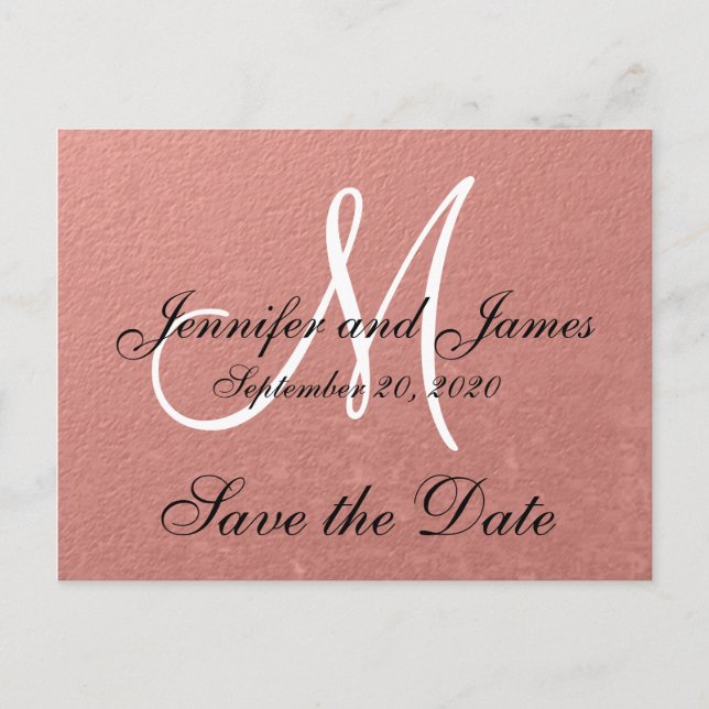 Cartão Postal De Anúncio Elegante Faux Dourado Rosa Save the Date (Frente)