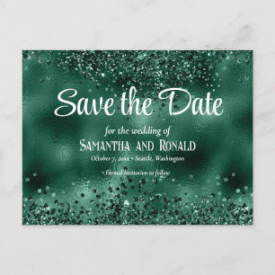 Cartão Postal De Anúncio Elegante Faux Green Glitter e Foil Weds