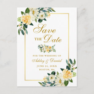 Cartão Postal De Anúncio Elegante Flor de Ouro Amarelo Save the Date