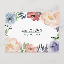Cartão Postal De Anúncio Elegante Floral Aquarela Moderno Salve a Data