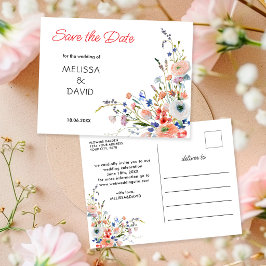 Cartão Postal De Anúncio Elegante Floral Casamento Save the Date