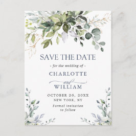 Cartão Postal De Anúncio Elegante Floral de Eucalipto para Casamento Save t