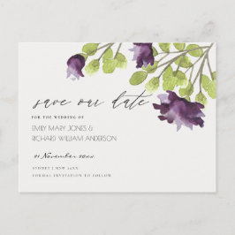 Cartão Postal De Anúncio ELEGANTE FLORAL EM Aquarela AZUL OURO SALVE A DATA