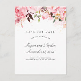 Cartão Postal De Anúncio Elegante Floral Rosa Salve a Data