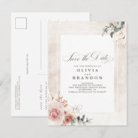 Elegante Floral Rosa Terrestre Salva A Data