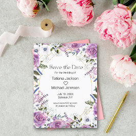 Cartão Postal De Anúncio elegante floral roxo em aquarela para salvar a dat