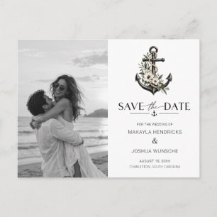 Cartão Postal De Anúncio Elegante Foto de Casamento com Tema Náutico Save t