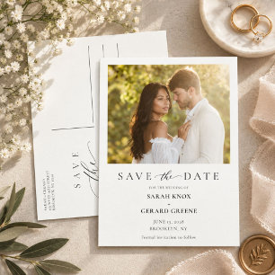 Cartão Postal De Anúncio Elegante Foto de Casamento Minimalista Salve a Dat