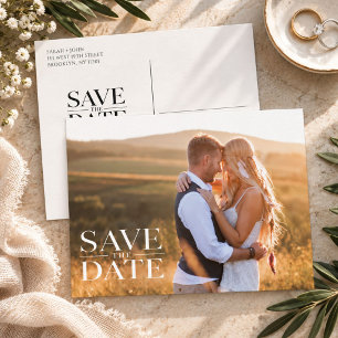 Cartão Postal De Anúncio Elegante Foto de Casamento Minimalista Save the Da