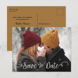 Cartão Postal De Anúncio Elegante Foto de Casamento Moderna Branco Salve a 