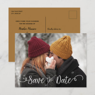 Cartão Postal De Anúncio Elegante Foto de Casamento Moderna Branco Salve a