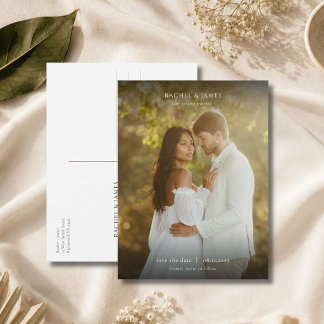 Cartão Postal De Anúncio Elegante Foto Minimalista de Casamento Save the Da