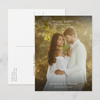 Cartão Postal De Anúncio Elegante Foto Minimalista de Casamento Save the Da