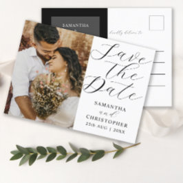 Cartão Postal De Anúncio Elegante Foto Salvar Data Casamento Preto & Branco
