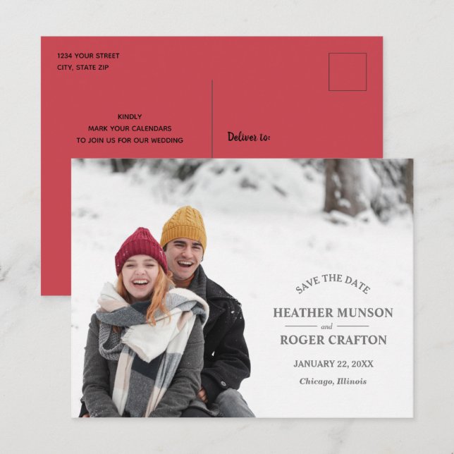 Cartão Postal De Anúncio Elegante Foto Simples Moderno de Casamento Salve a (Frente/Verso)