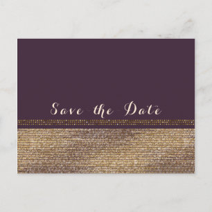 Cartão Postal De Anúncio Elegante Glamour Roxo Dourado Save the Date