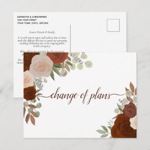 Cartão Postal De Anúncio Elegante Laranja Enferrujado Floral Mudança de Pla