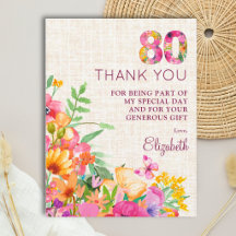 Elegante Linho Agradecimento de 80 Anos