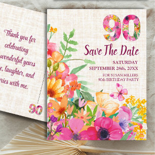 Cartão Postal De Anúncio Elegante Linho Aniversário de 90 anos Jardim Flora