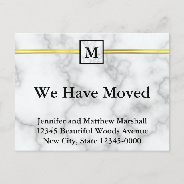 Cartão Postal De Anúncio Elegante Monograma de Nome de Mármore Branco Falso (Frente)
