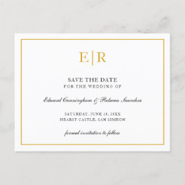 Cartão Postal De Anúncio Elegante Monograma Dourado para Casamento Formal S