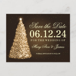 Cartão Postal De Anúncio Elegante Natal Salvar Data Ouro
