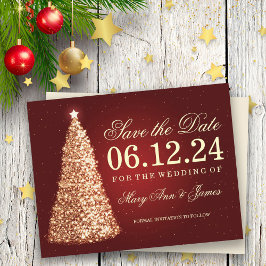 Cartão Postal De Anúncio Elegante Natal Salve a Data Dourado Vermelho