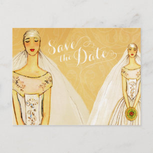 Cartão Postal De Anúncio Elegante Ouro Gay Lésbica Salve a Data