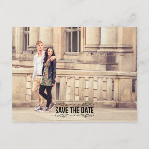 Cartão Postal De Anúncio Elegante Postcard de Save The Date Vintage para Ca