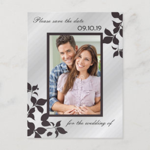 Cartão Postal De Anúncio Elegante Prata Preto Floral Foto Salvar Data