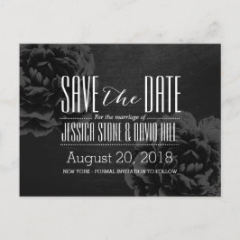 Cartão Postal De Anúncio Elegante Preto Floral Casamento Salve a Data
