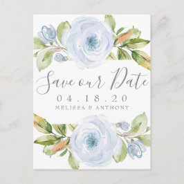 Cartão Postal De Anúncio Elegante Primavera Floral Dusty Blue Salve a data