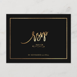 Cartão Postal De Anúncio Elegante Resposta RSVP Dourado Falso com REFEIÇÕES