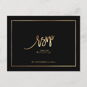 Cartão Postal De Anúncio Elegante Resposta RSVP Dourado Falso com REFEIÇÕES