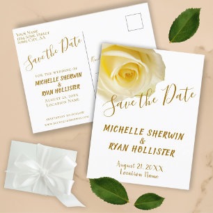 Cartão Postal De Anúncio Elegante Rosa Amarela Casamento Salvar a Data