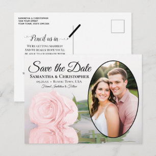 Cartão Postal De Anúncio Elegante Rosa Cor-de-Rosa Oval Foto Casamento Salv