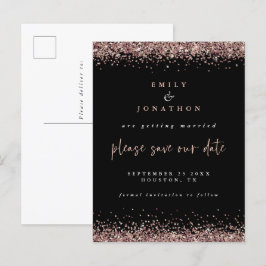 Cartão Postal De Anúncio Elegante Rosa Dourado Brilho Casamento Preto Salva