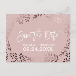 Cartão Postal De Anúncio Elegante Rosa Dourado e Rosa Casamento Save the Da