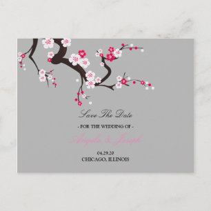 Cartão Postal De Anúncio Elegante Rosa Flor de Cerejeira floral salvar a da