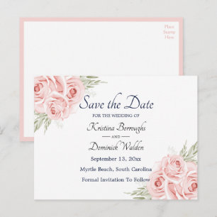Cartão Postal De Anúncio Elegante Rosa Floral Salve O Dia