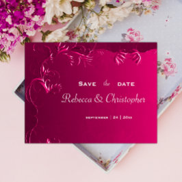 Cartão Postal De Anúncio Elegante Rosa Fúcsia Casamento Salve a Data