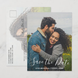 Cartão Postal De Anúncio Elegante Roteiro Moderno Foto Casamento Salve a Da