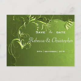 Cartão Postal De Anúncio Elegante Salva Data de Casamento Verde