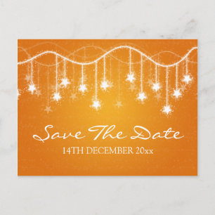 Cartão Postal De Anúncio Elegante Salvar a Data Estrelas Brilhantes Laranja